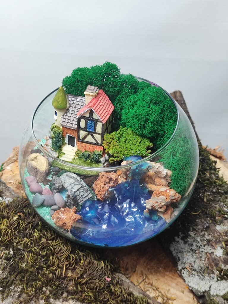 Fərqli bitkilərlə doldurulmuş terrarium